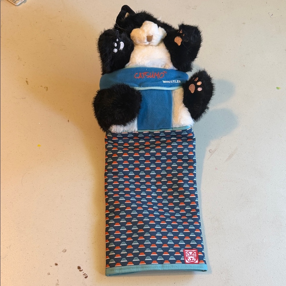 Catsumo Wrestler Plush Cat with Patterned Sleeping Bag
